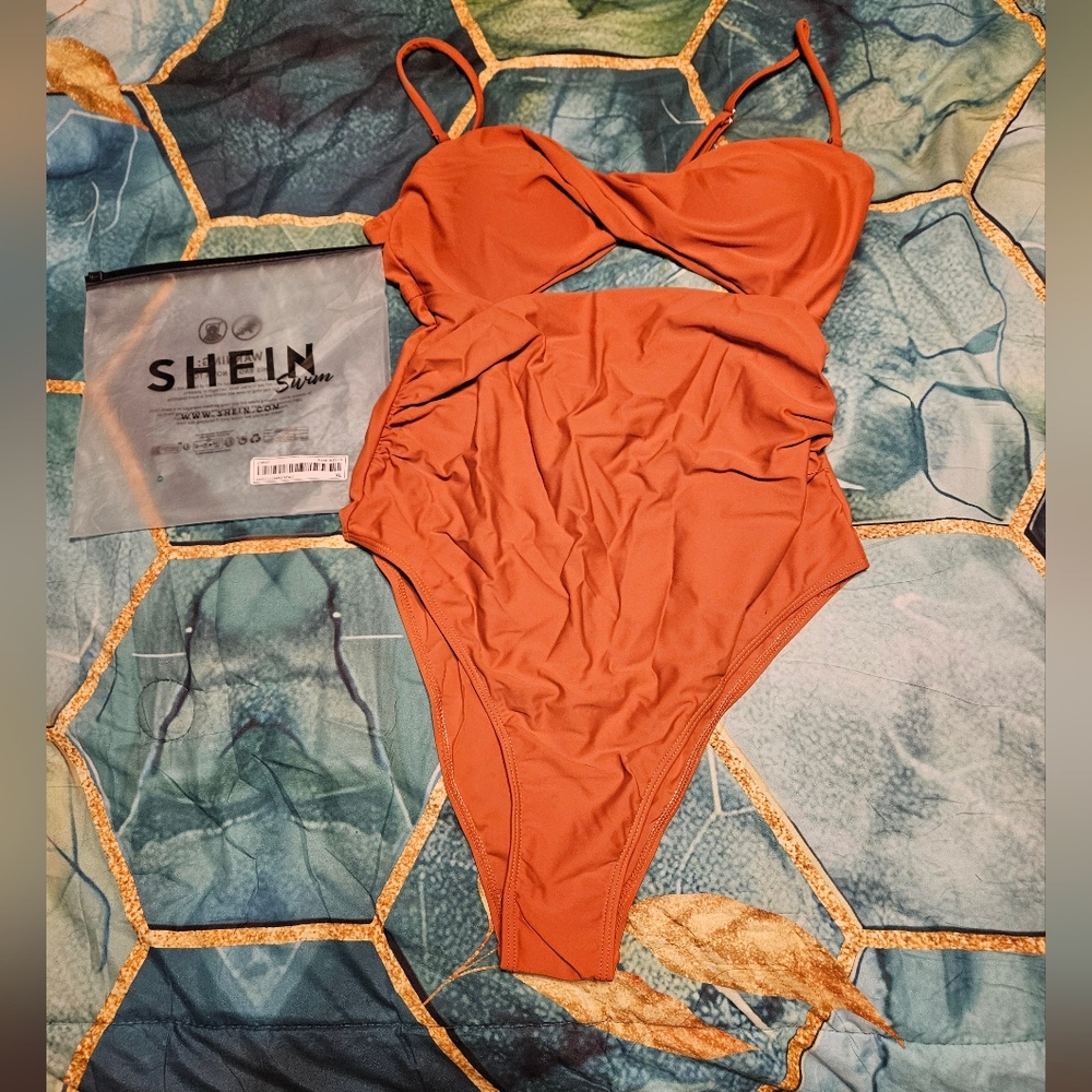 New Burnt Orange Shein One Piece Bathing Suit